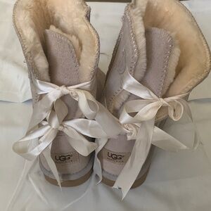 UGG Cream Winter Boots with Ribbon Detail